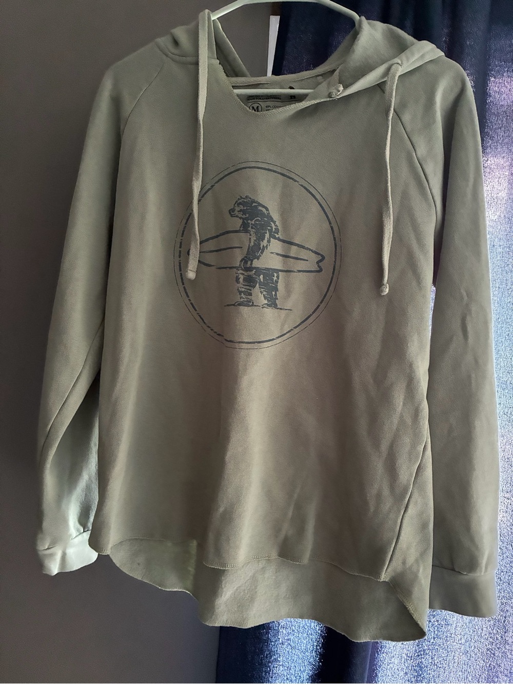 Everyday California Sage Green Women's Pullover Hoodie with Surf Bear Graphic